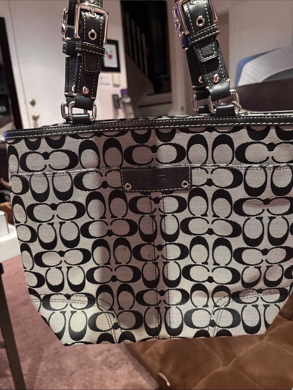 Coach Black & White Signature Canvas Tote
